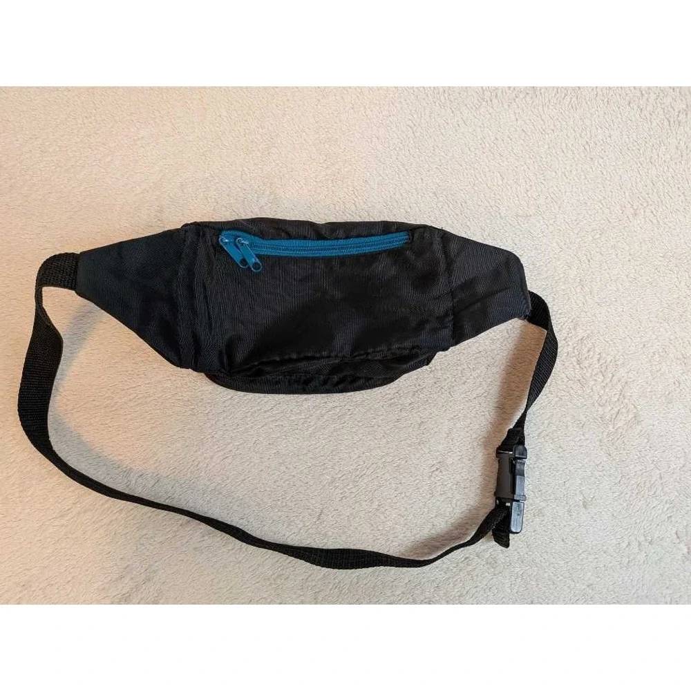 TAN2 Fanny Pack Waist Bag Black Blue Nylon‎ Adjustable Strap Travel Pouch